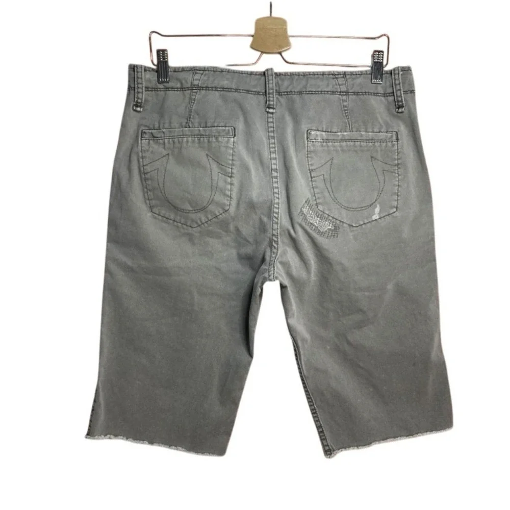 True‎ Religion Mens Denim Shorts Gray Distressed Ripped Frayed Hem Sample Rare